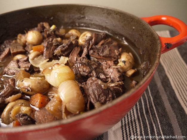 Boeuf Bourguignon in a pan
