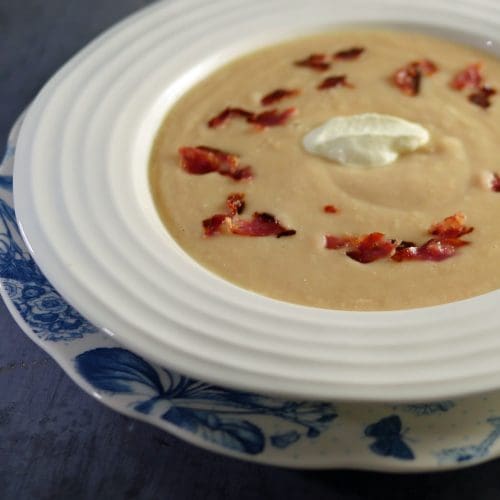 White Bean Cauliflower Soup with Chorizo