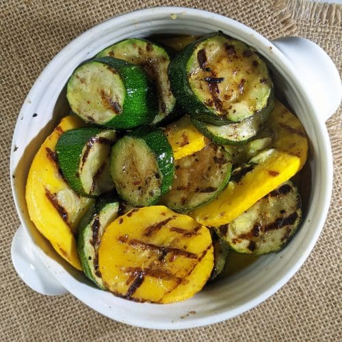 Griddled Courgettes in a white casserole