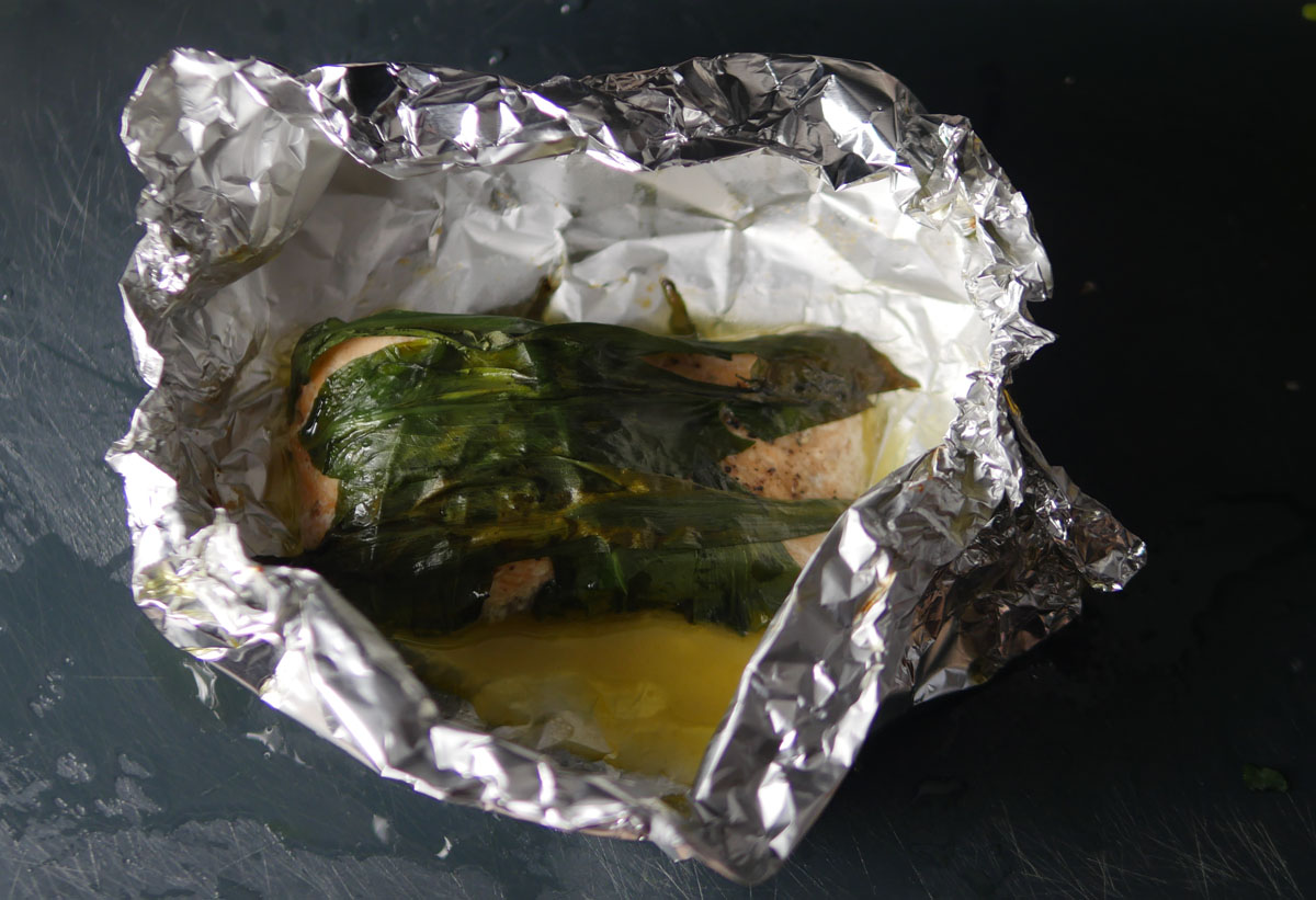Cooked Fish in Wild Garlic