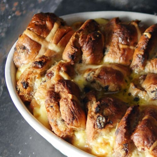 Hot Cross Bun bread and butter pudding